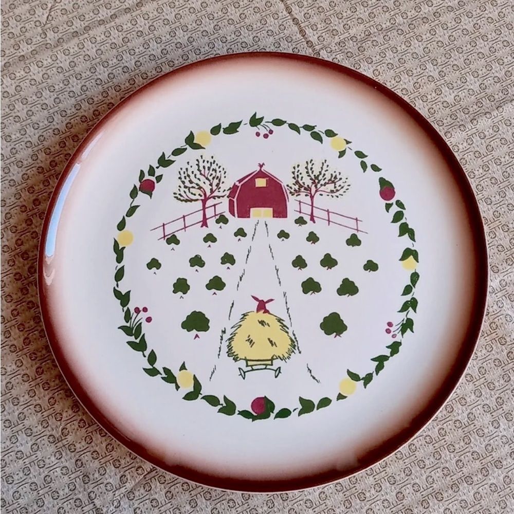 Brock of California Harvest Pattern 11” Round Dinner Plate Horse Hay Cart Barn